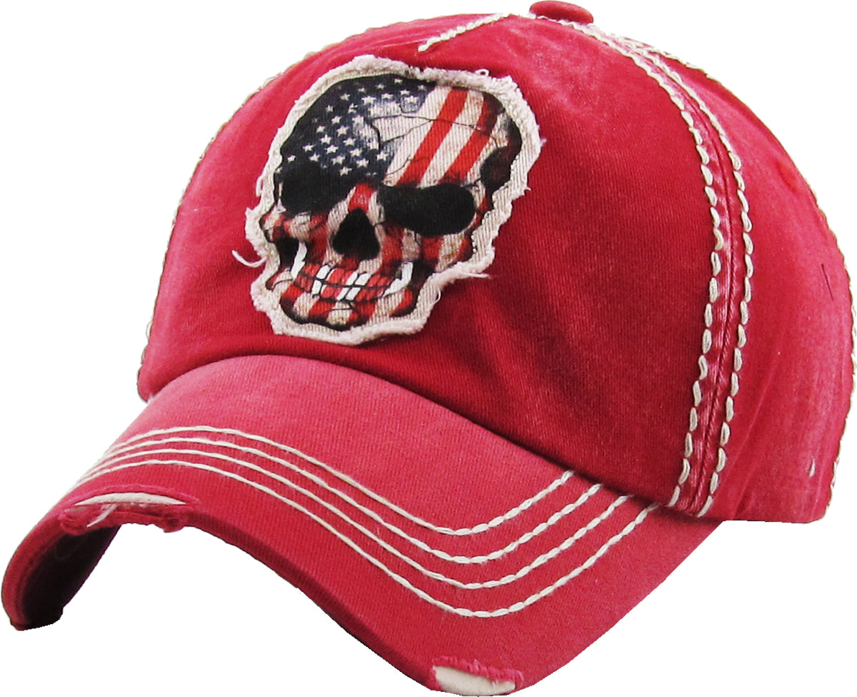 Distressed American Flag Skull Cap – Vintage Patriotic Baseball Hat for Men & Women