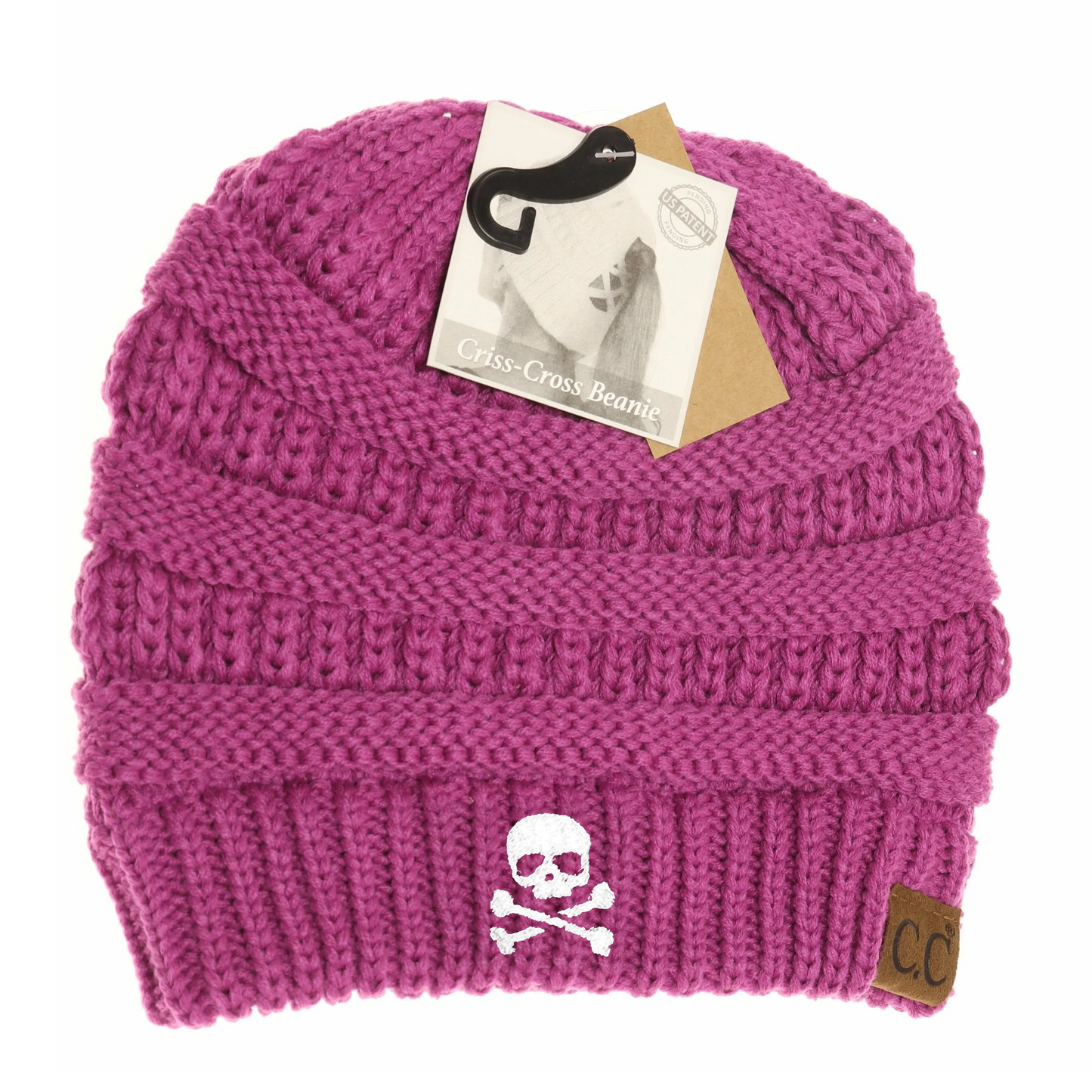 Skull & Crossbones Criss-Cross Knit Beanie