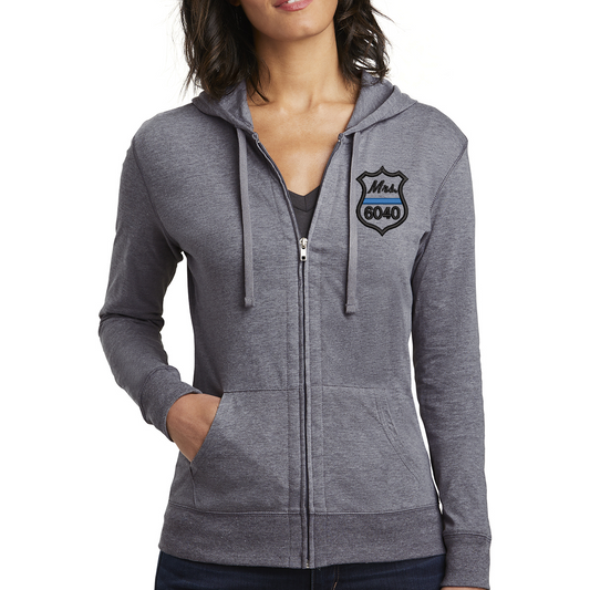 Thin Blue Line Badge Women’s Fitted Jersey Full-Zip Hoodie