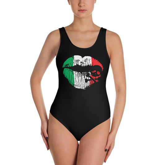 Italy Skull Lips One-Piece Swimsuit