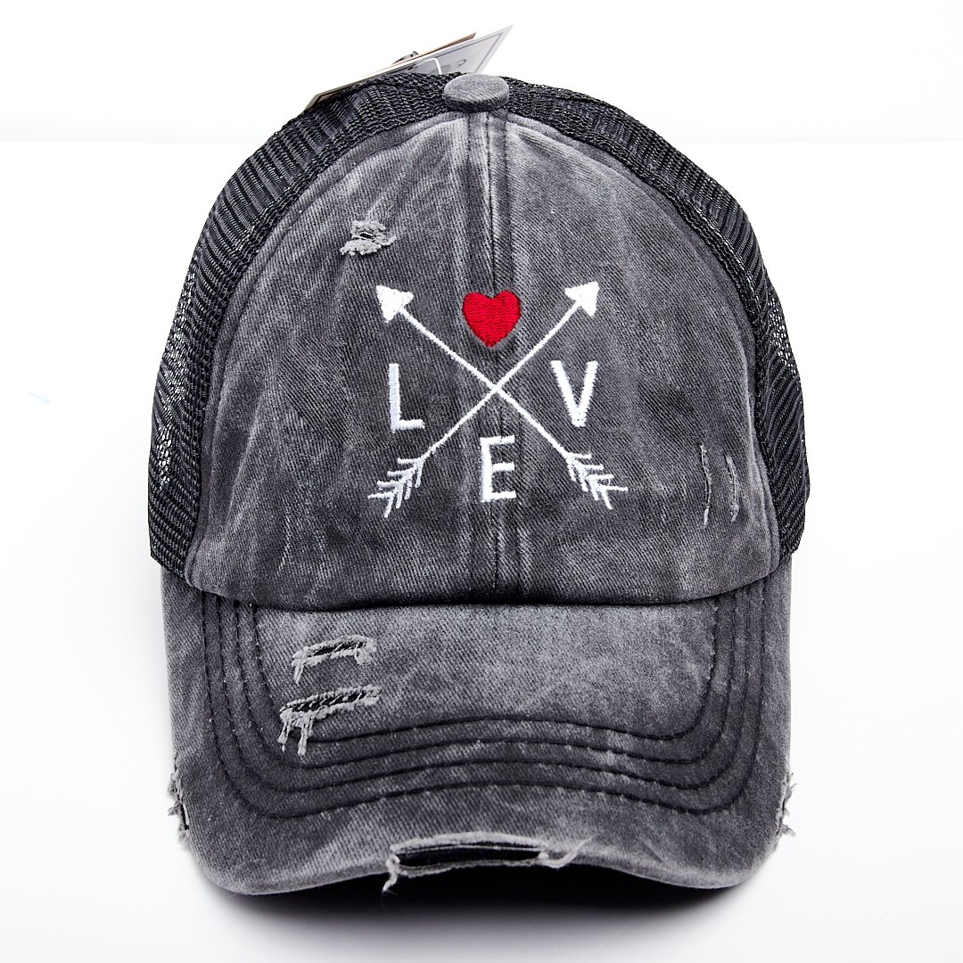 Thin Red Line Love Arrows Criss Cross High Ponytail Hat