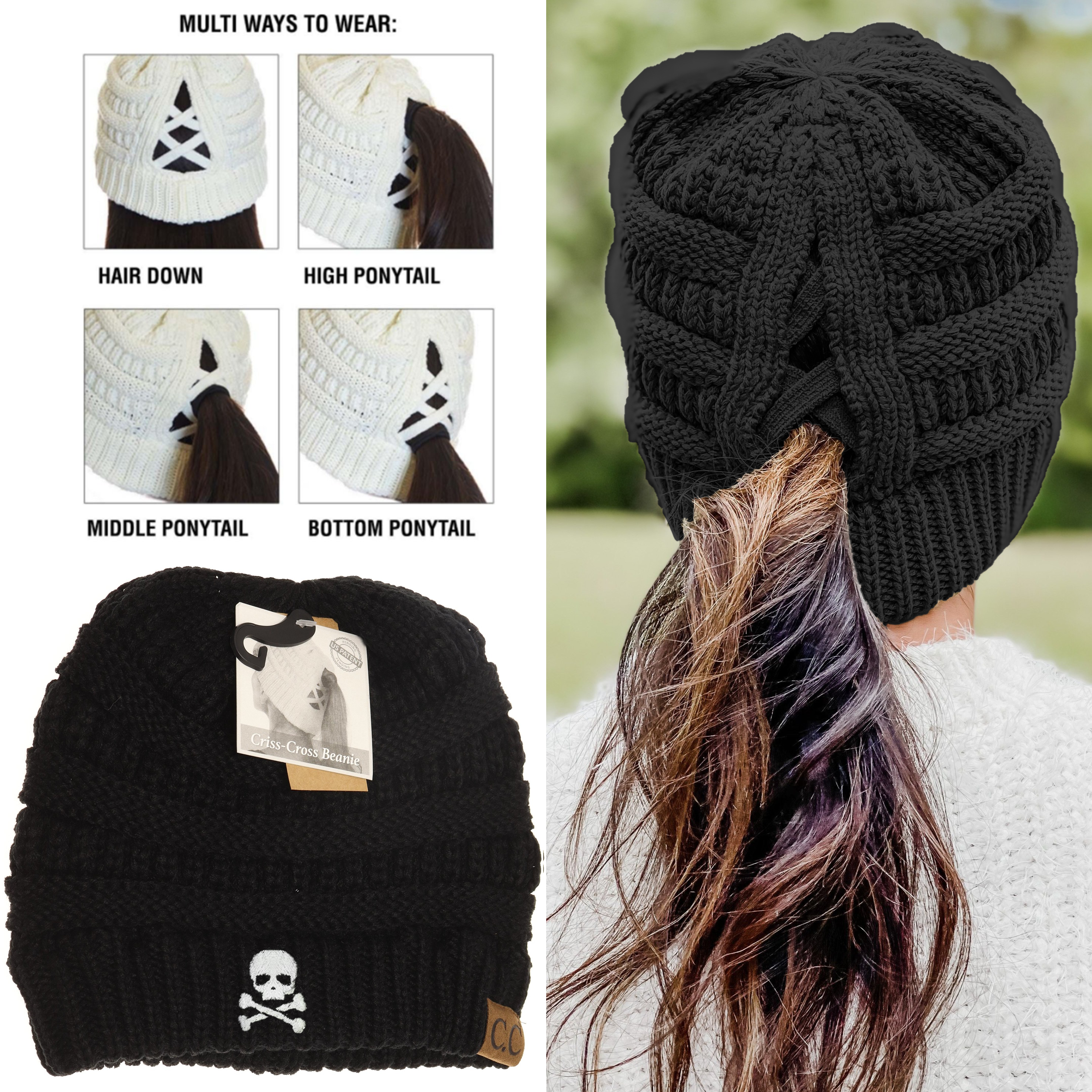 Skull & Crossbones Criss-Cross Knit Beanie