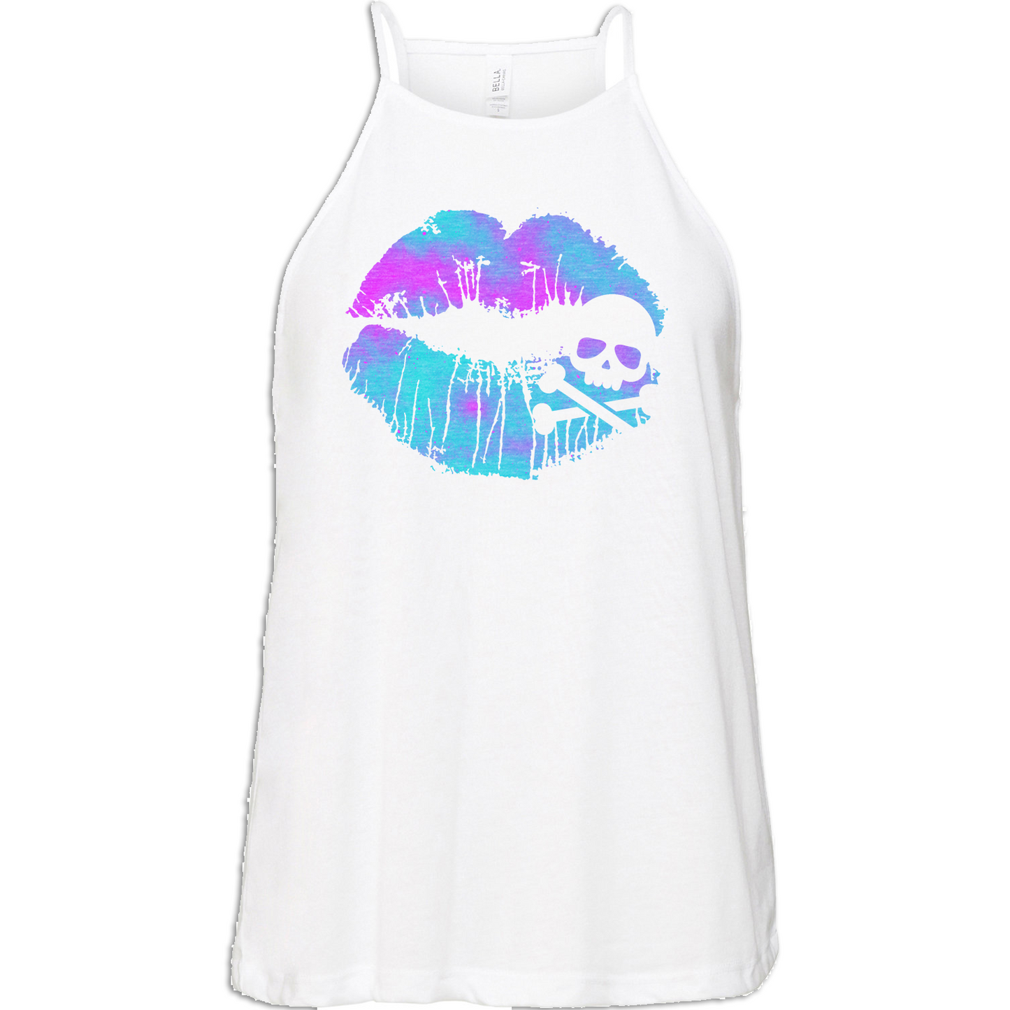 Colorful Skull Lips Flowy High Neck Tank