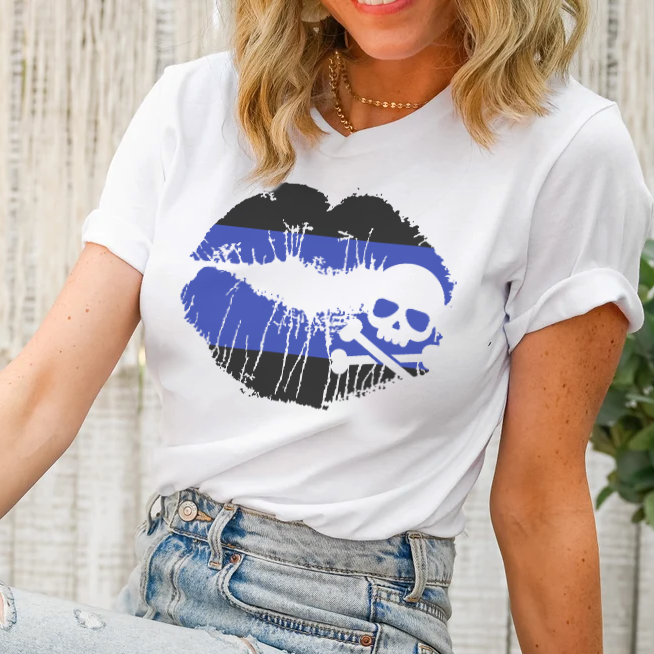 Thin Blue Line Skull Lips Unisex T-shirt