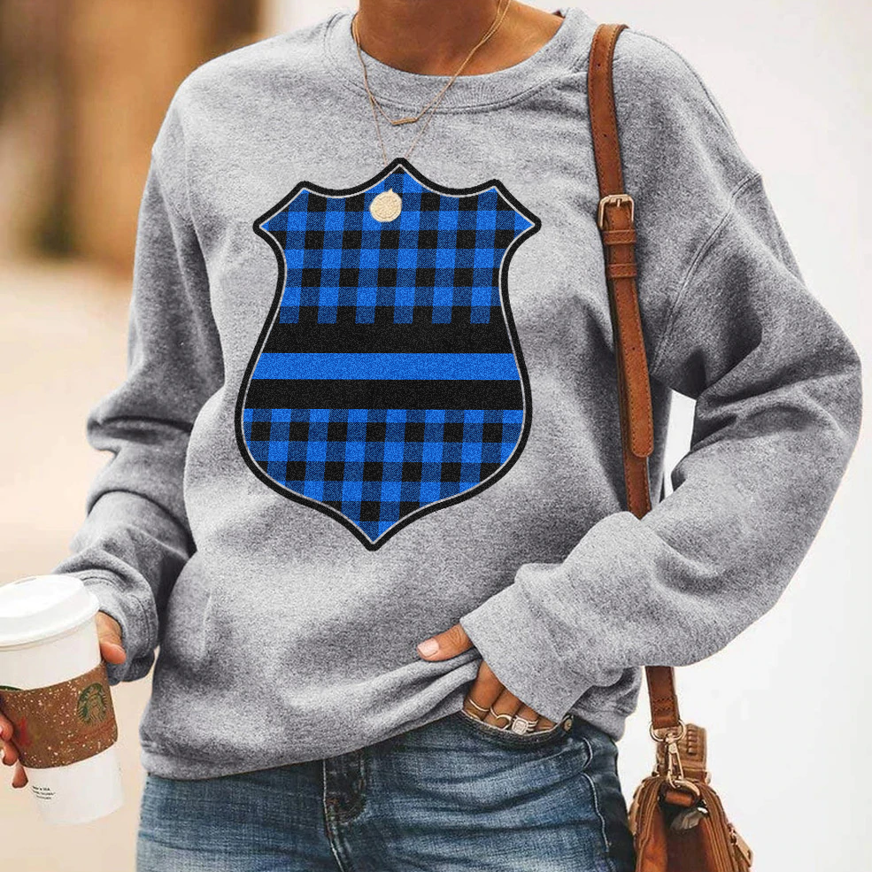 Plaid Thin Blue Line Badge Sweatshirt