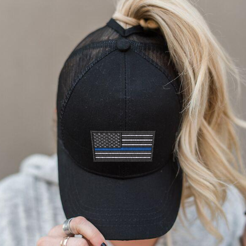 Ponytail Thin Blue Line Flag Hat Patch