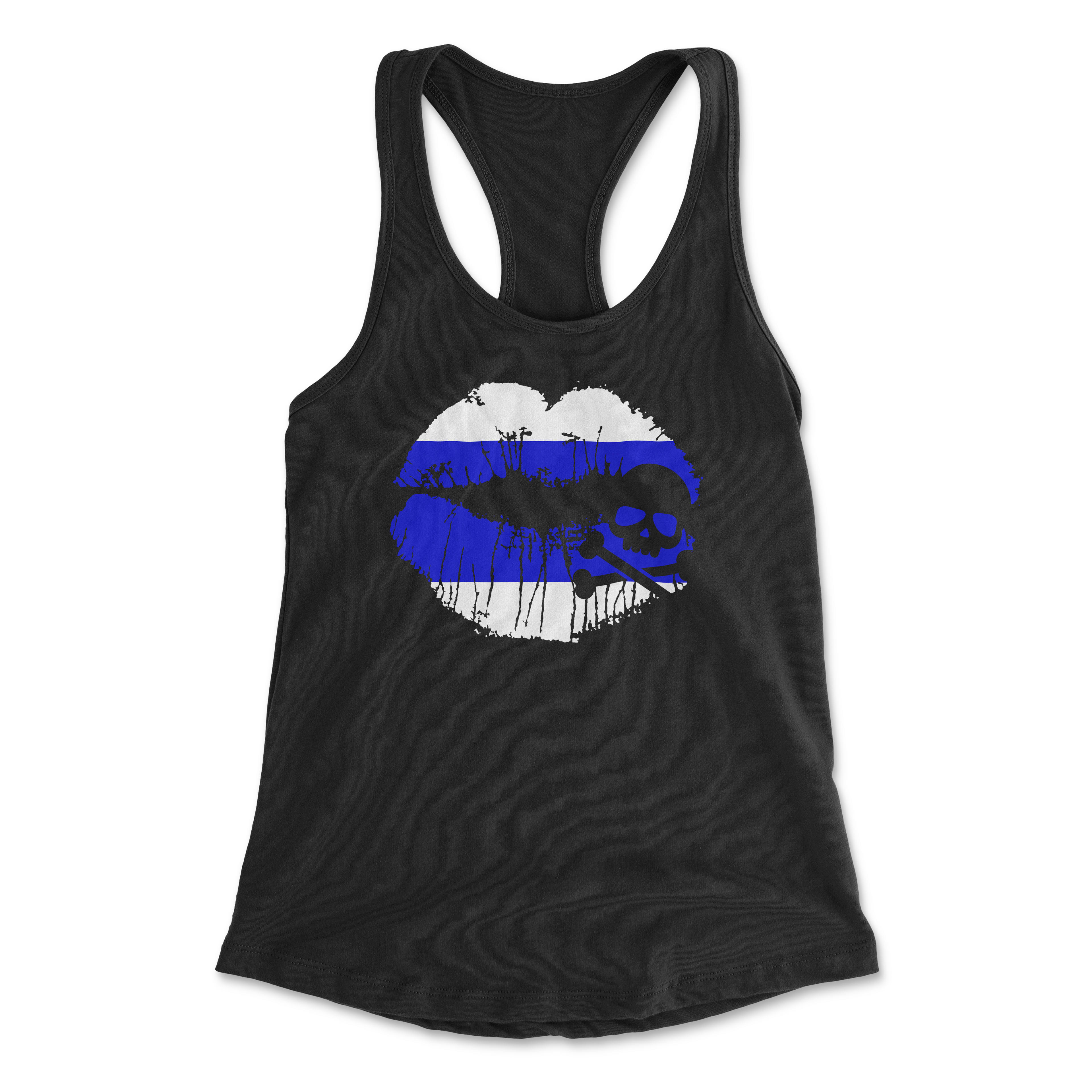 Thin Blue Line Skull Lips Women's Racerback Tank
