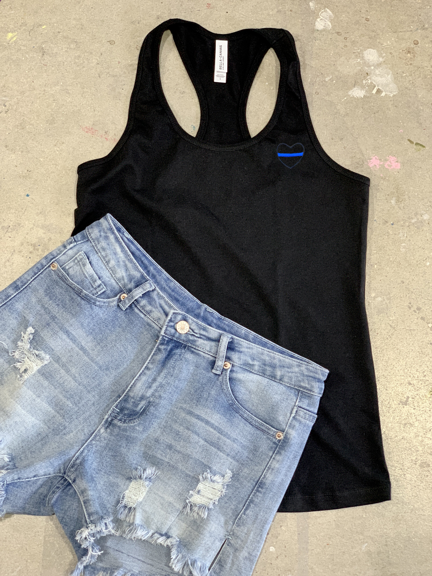 Thin Blue Line Heart Embroidered Racerback Tank