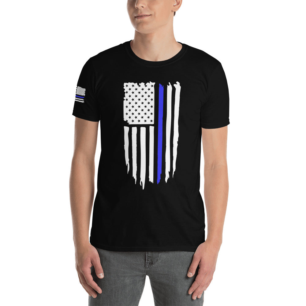 Thin Blue Line Distressed Flag Short-Sleeve Unisex T-Shirt