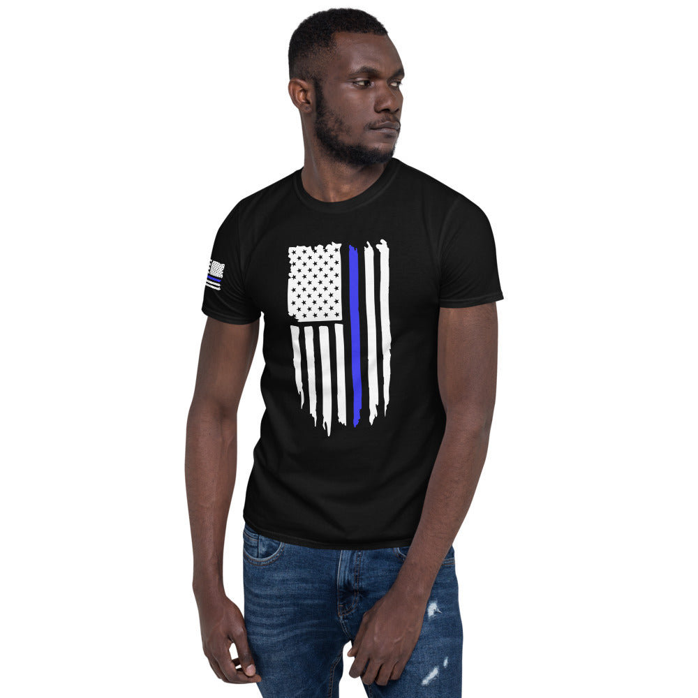 Thin Blue Line Distressed Flag Short-Sleeve Unisex T-Shirt