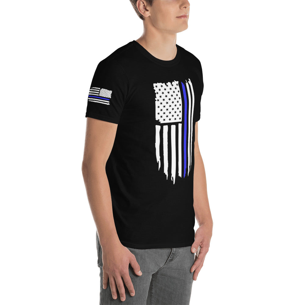 Thin Blue Line Distressed Flag Short-Sleeve Unisex T-Shirt