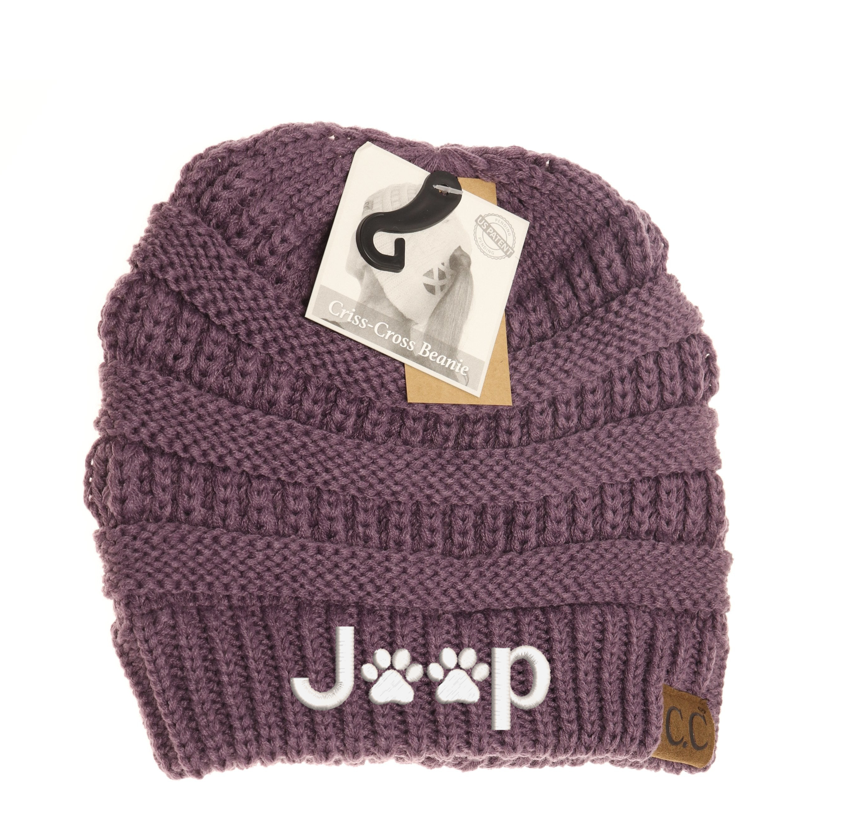 J🐾P Ribbed Knit Beanie Criss-Cross Ponytail
