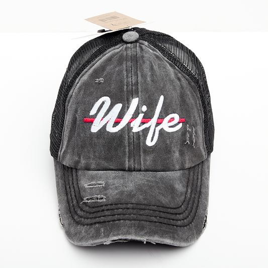 Thin Red Line Wife Criss Cross High Ponytail Hat