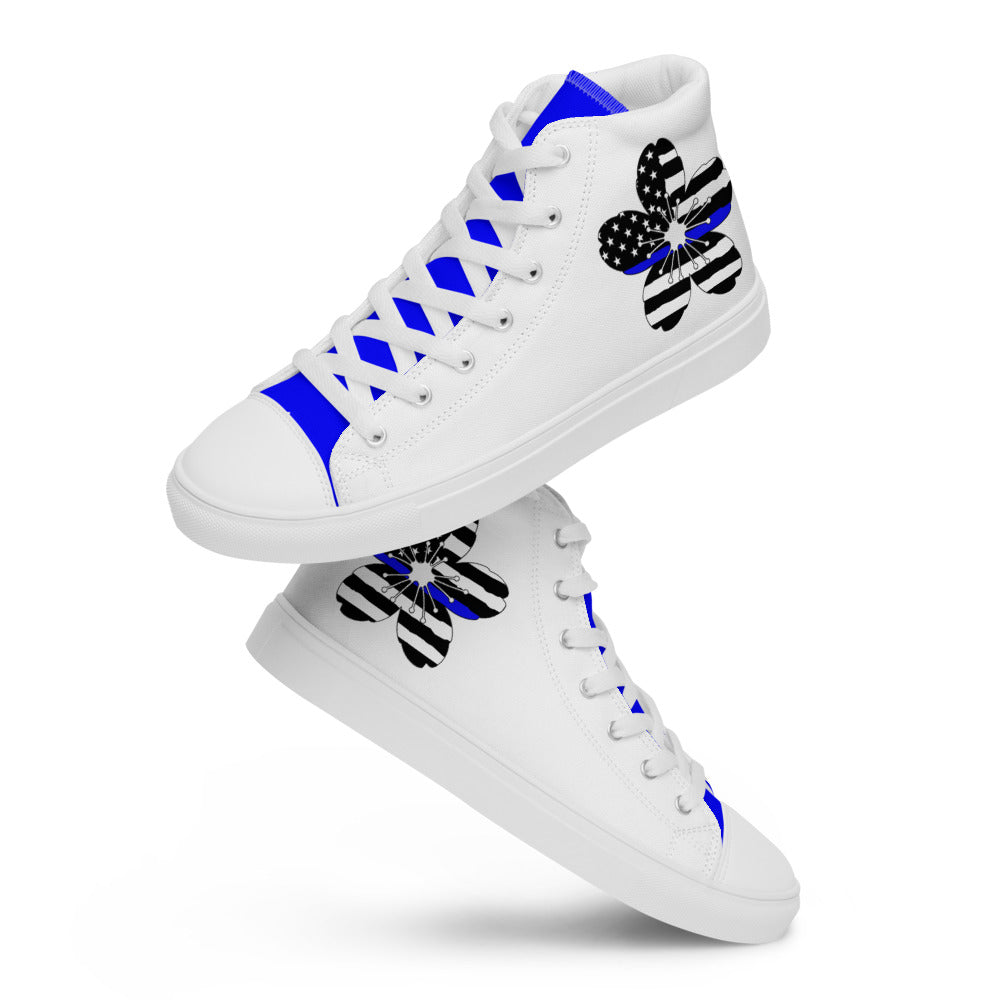 Thin Blue Line Cherry Blossom Women’s High Top Canvas Shoes