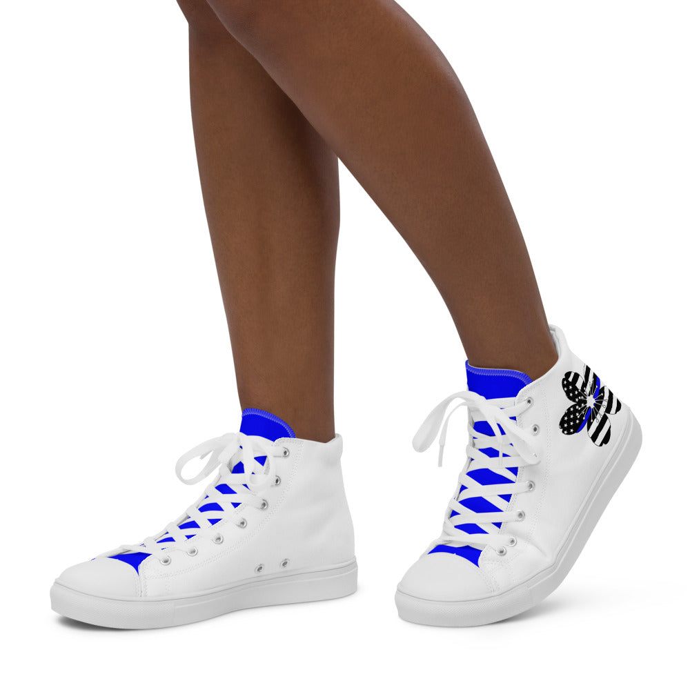 Thin Blue Line Cherry Blossom Women’s High Top Canvas Shoes