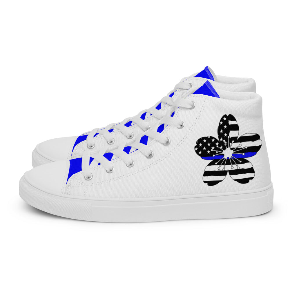 Thin Blue Line Cherry Blossom Women’s High Top Canvas Shoes