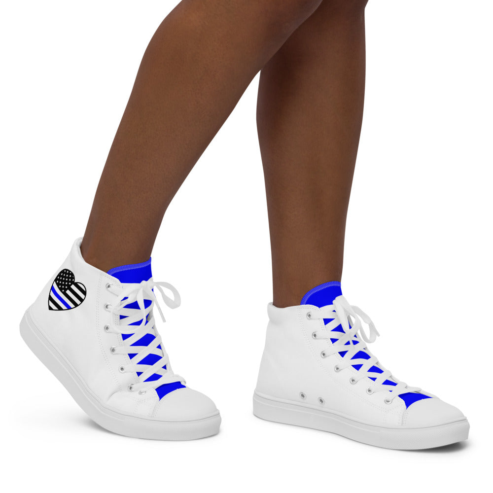 Thin Blue Line Heart Women’s High Top Canvas Shoes