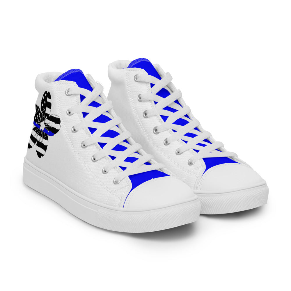 Thin Blue Line Cherry Blossom Women’s High Top Canvas Shoes